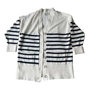 Ann Taylor‎ Cardigan  M Cream & Navy Striped Knit Button